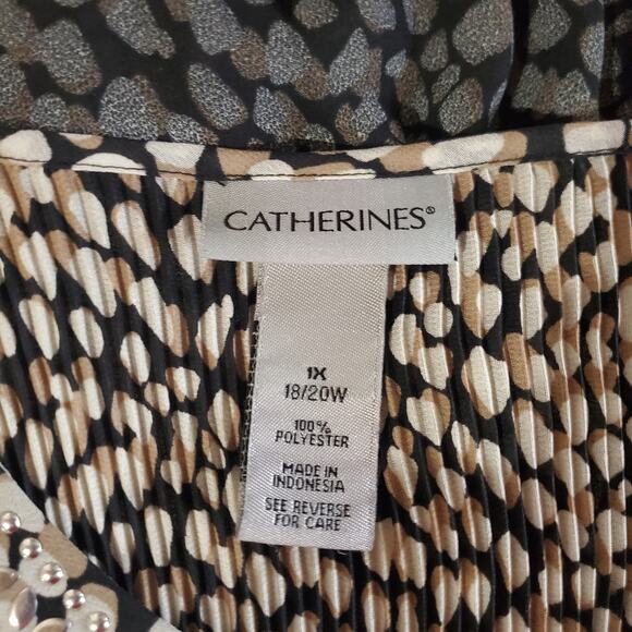 Catherines Accordion Pleat Studded Jewel Keyhole Sheer Blouse Top Plus Size 1X - Picture 7 of 11